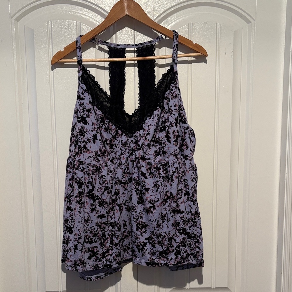 Penningtons Lavender and Black Floral Lace-Trim Camisole